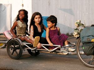 Girls on trailer at Cummington Fair